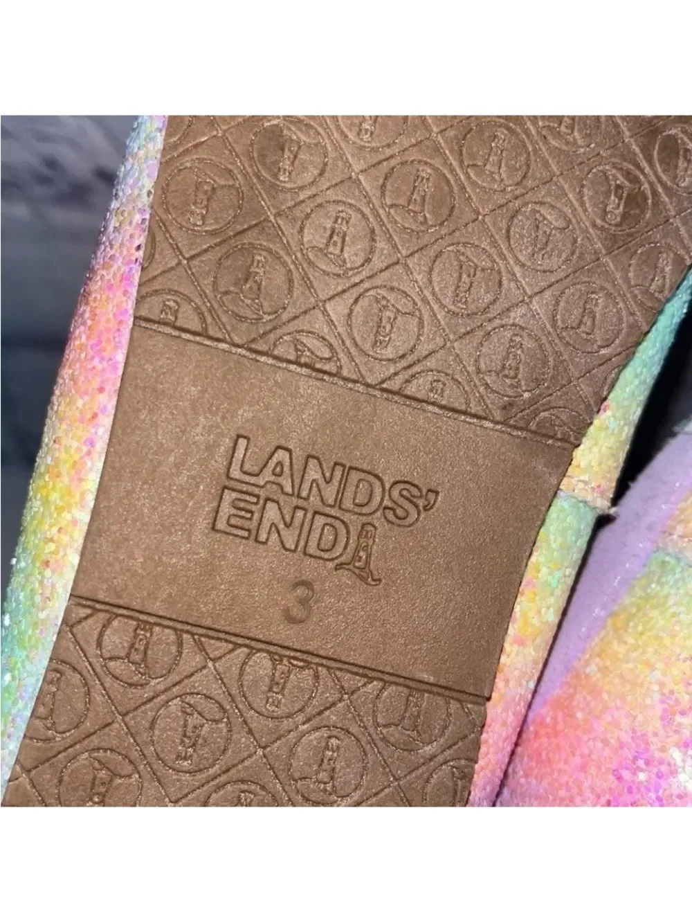 Lands' End Girls' Pastel Rainbow Glitter Moccasin Slippers - Lavender Size 3